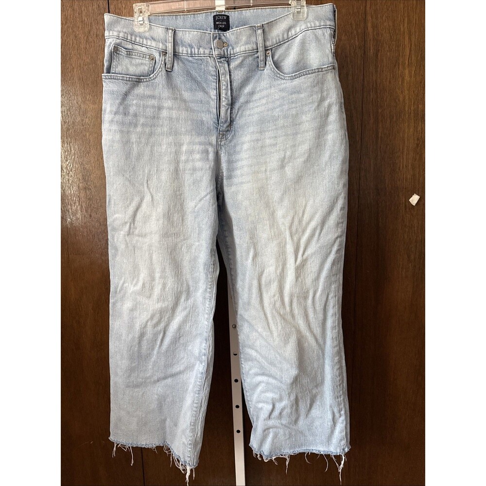 J CREW Wide Leg Crop Jeans Women's Size 34 Spring Storm Wash Blue Light Wash
